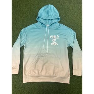 Child of God Psalm 23 Blue Ombre Graphic Hoodie Mens Large Christian Pullover